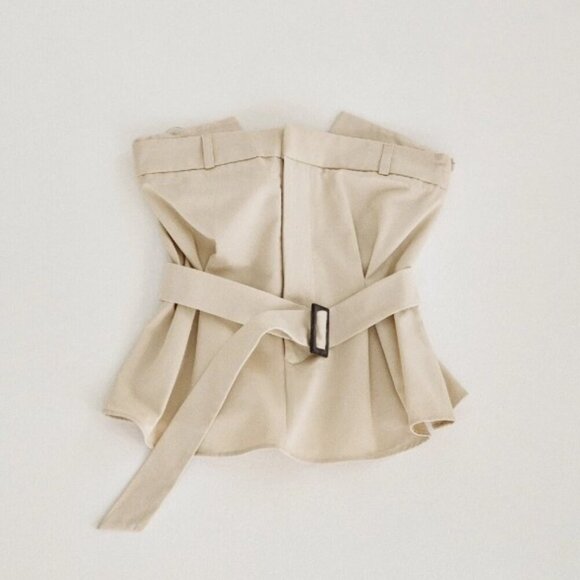 ZARA WOMAN OFF-SHOULDER GABARDINE TOP WITH BELT LT BEIGE SIZE XS 3067/024/721 - Picture 5 of 6